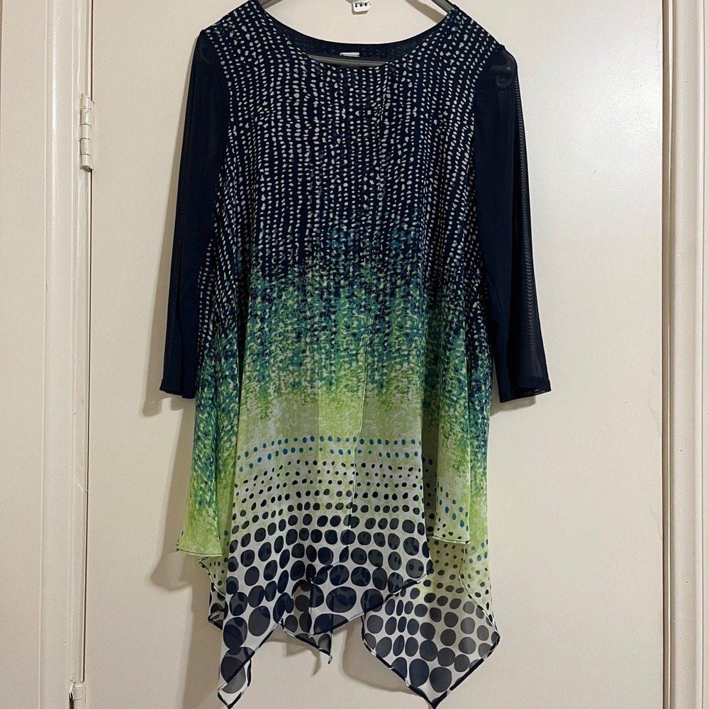 Women Abstract Tunic Top Small Sheer Asymmetrical Boho Art Wear Cutout Lagenlook